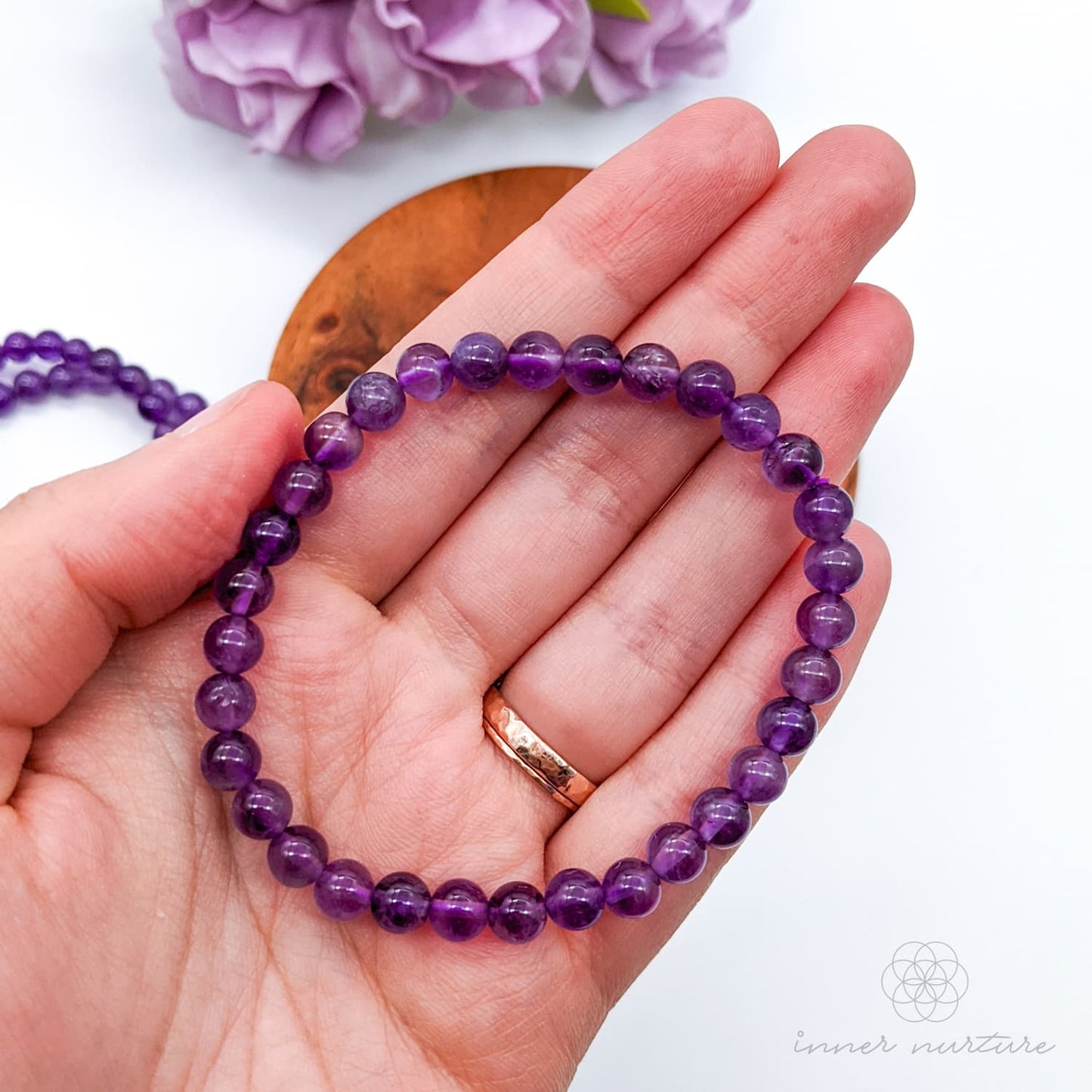 Amethyst Bracelet (6mm Polished Beads) | Shop Crystal Jewellery Australia - Inner Nurture