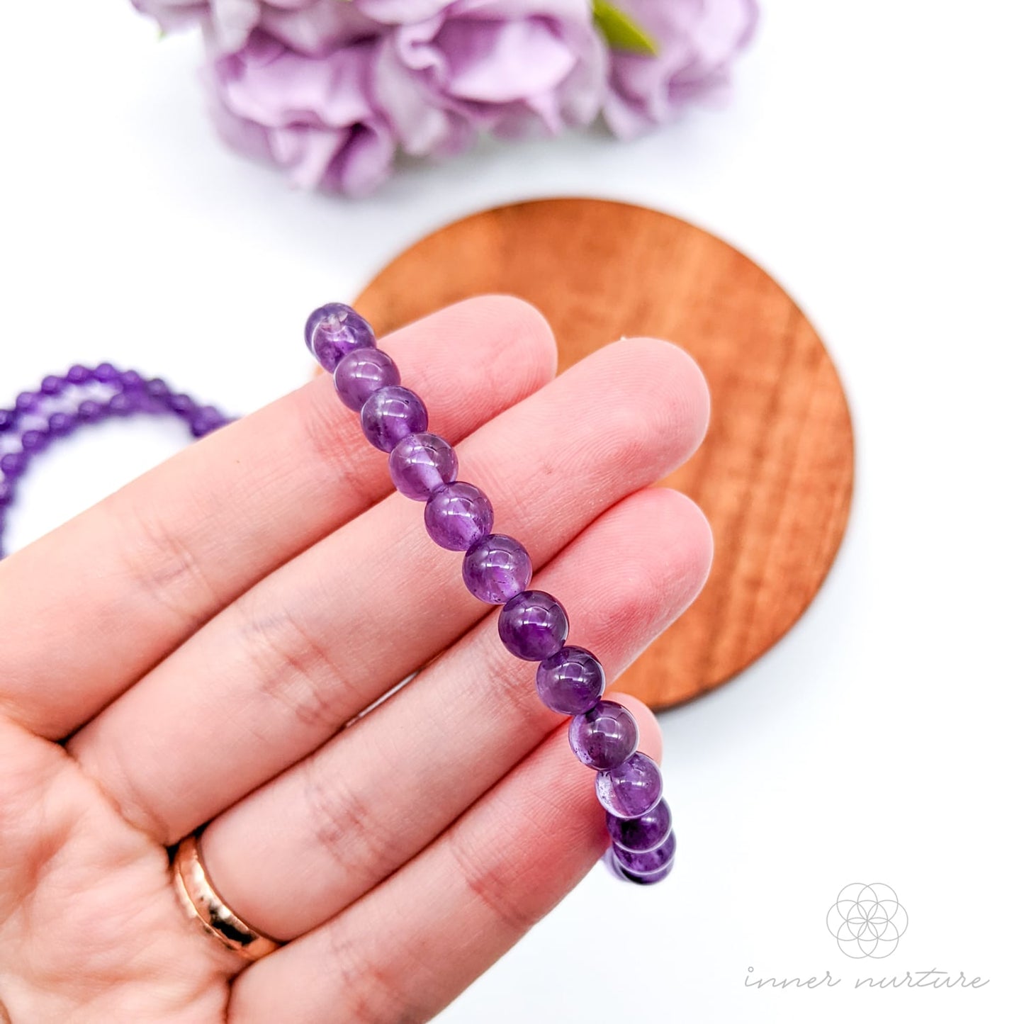 Amethyst Bracelet (6mm Polished Beads) | Shop Crystal Jewellery Australia - Inner Nurture