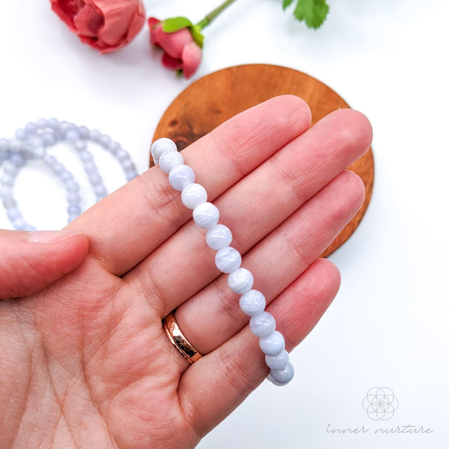 Blue Lace Agate Bracelet (6mm Polished Beads) | Crystal Shop Australia - Inner Nurture