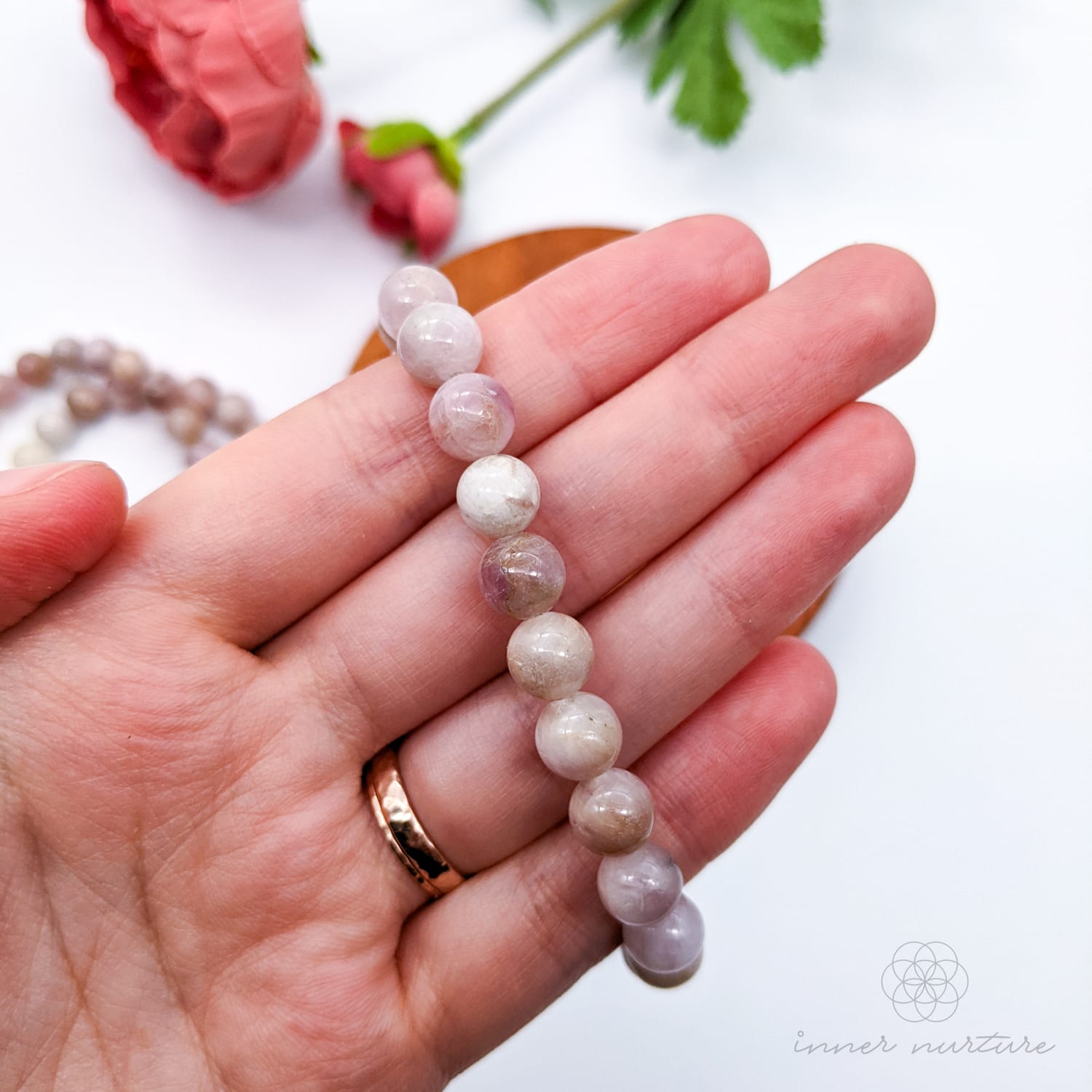 Kunzite Bracelet (8mm Polished Beads) | Crystal Shop Australia - Inner Nurture