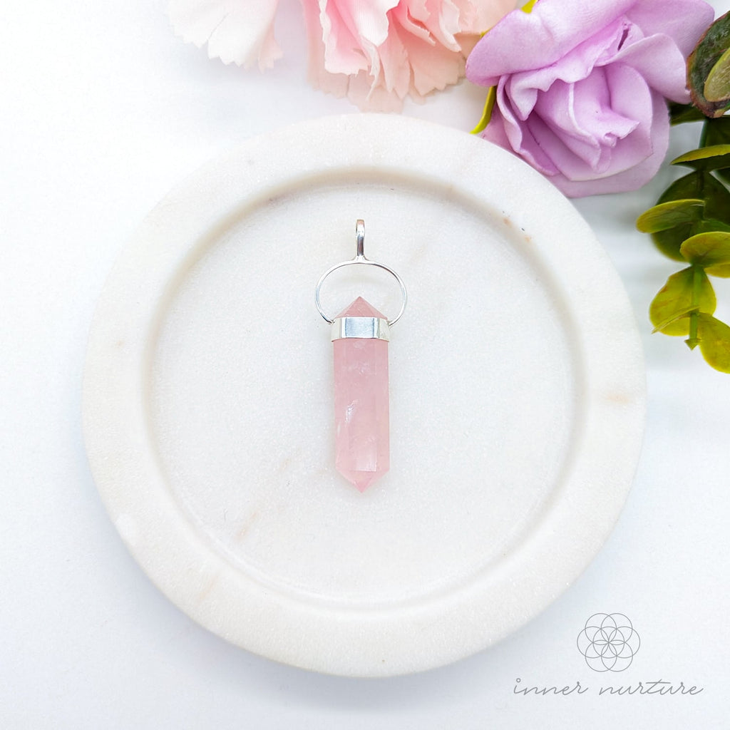 Rose Quartz Double Terminated Pendant - Sterling Silver | Shop Crystal Jewellery Australia - Inner Nurture