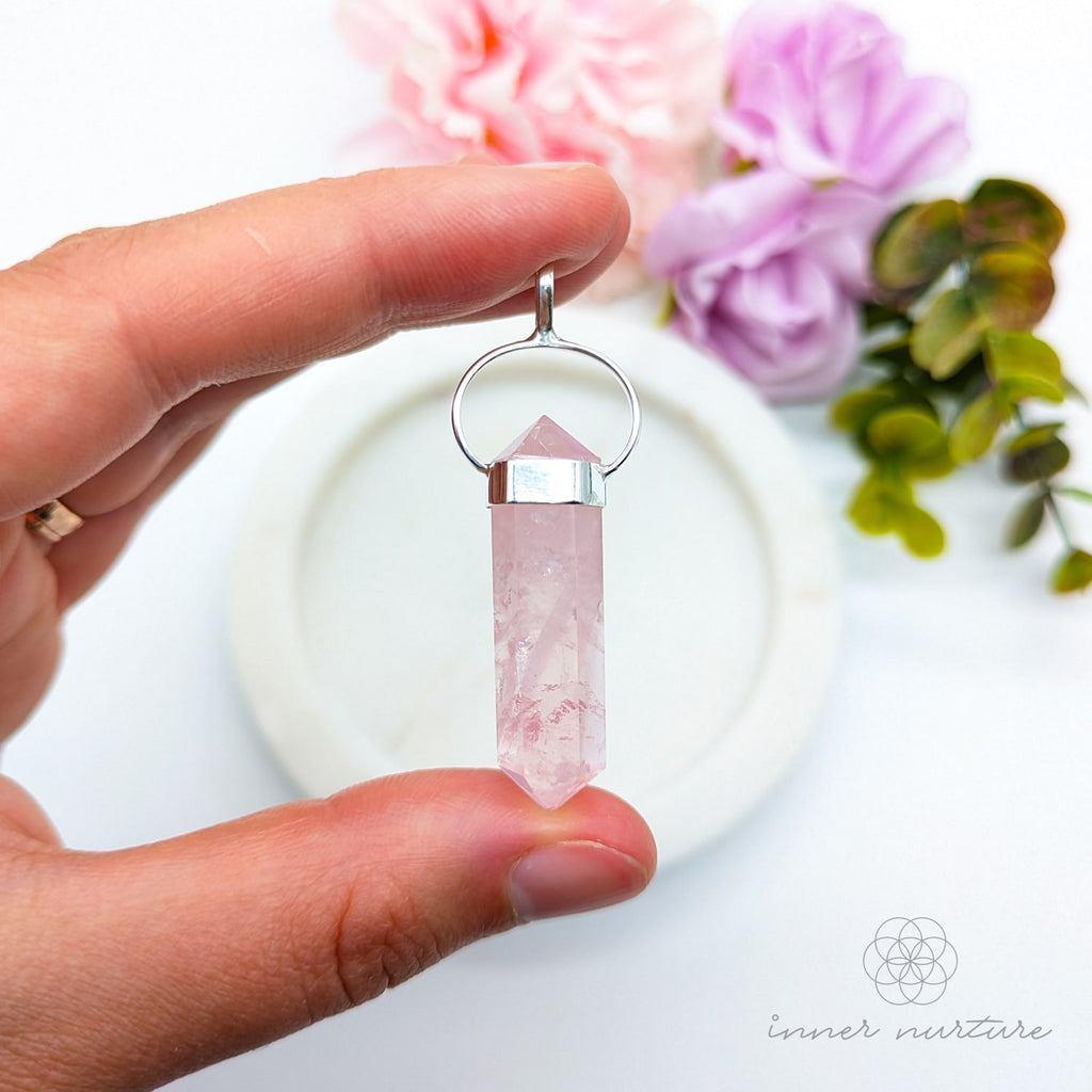 Rose Quartz Double Terminated Pendant - Sterling Silver | Shop Crystal Jewellery Australia - Inner Nurture