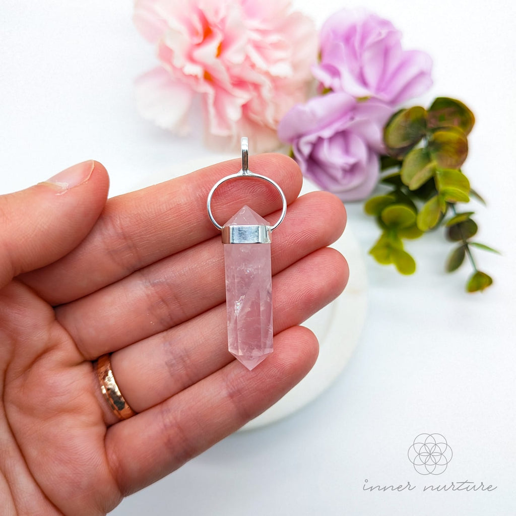 Rose Quartz Double Terminated Pendant - Sterling Silver | Shop Crystal Jewellery Australia - Inner Nurture