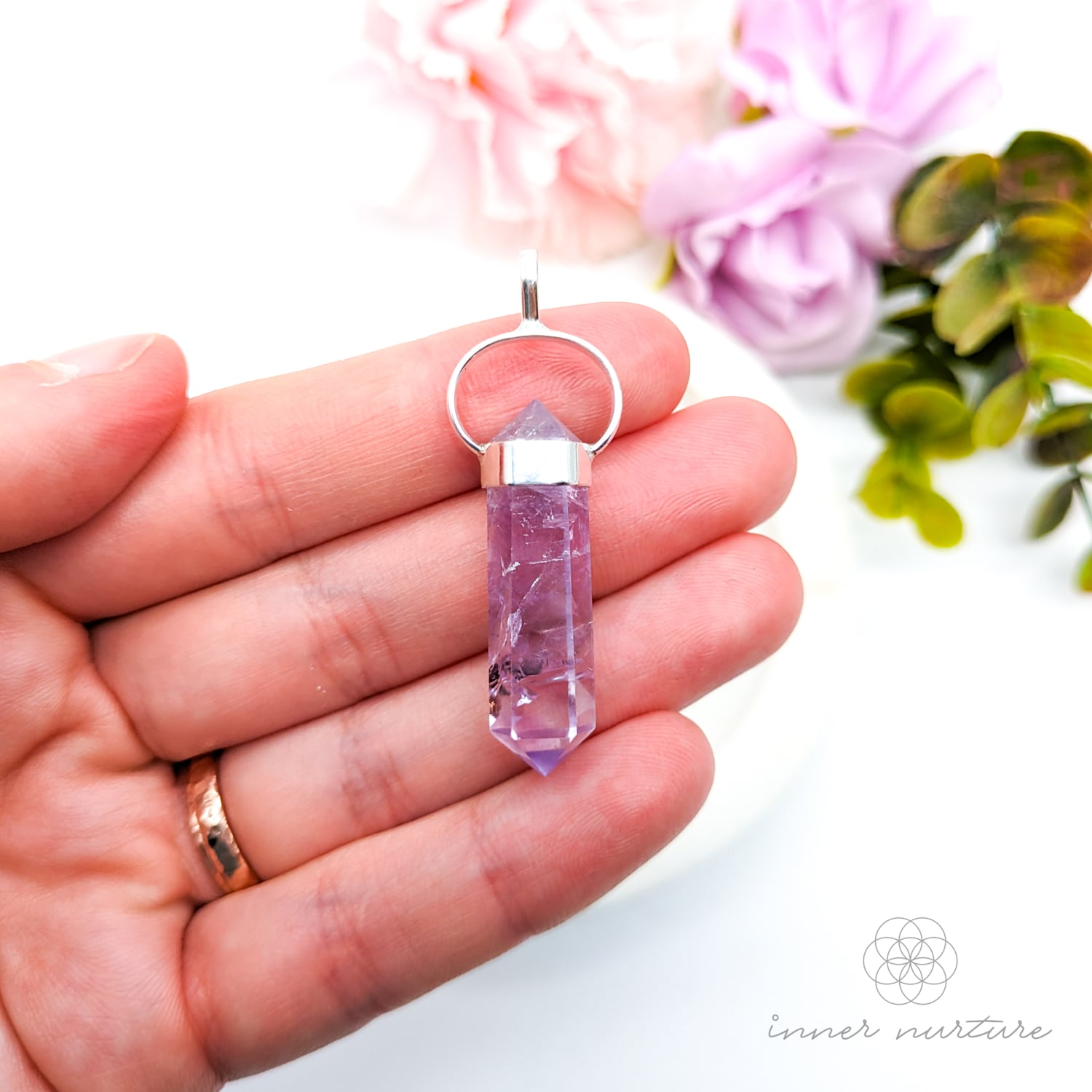 Amethyst Double Terminated Point Pendant - Sterling Silver | Shop Crystal Jewellery Australia - Inner Nurture