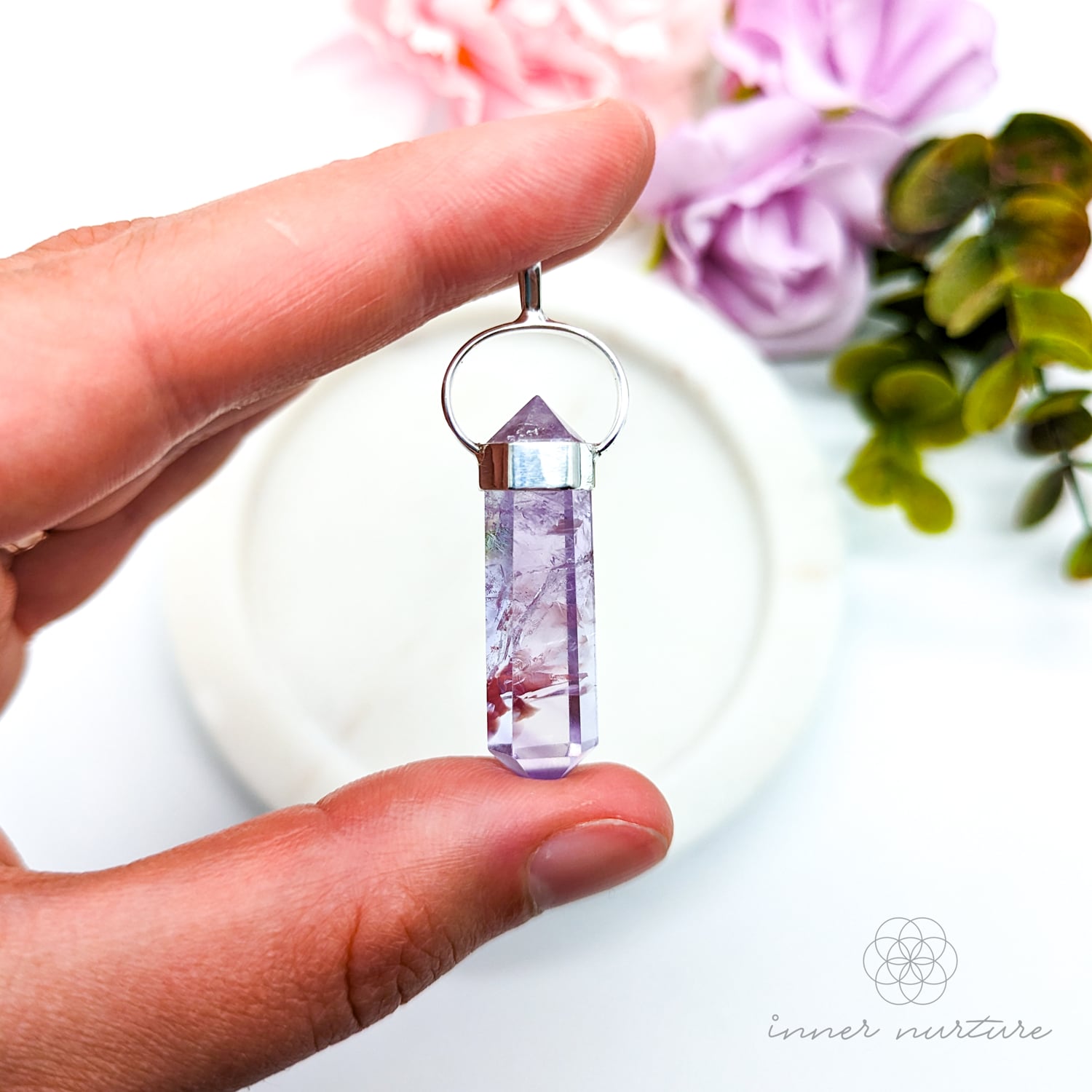 Amethyst Double Terminated Point Pendant - Sterling Silver | Shop Crystal Jewellery Australia - Inner Nurture