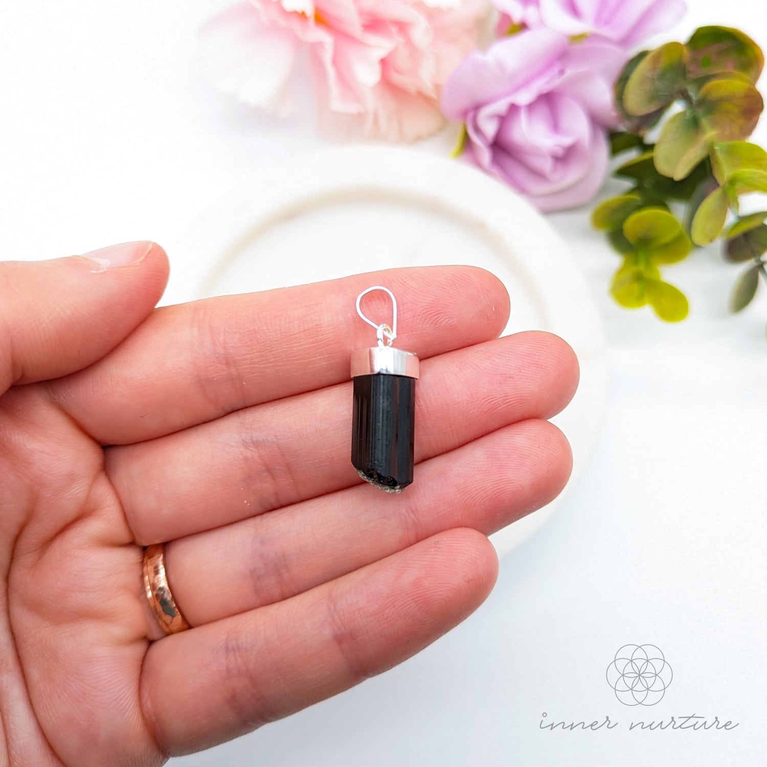 Black Tourmaline Raw Pendant - Sterling Silver | Shop Crystal Jewellery Australia - Inner Nurture