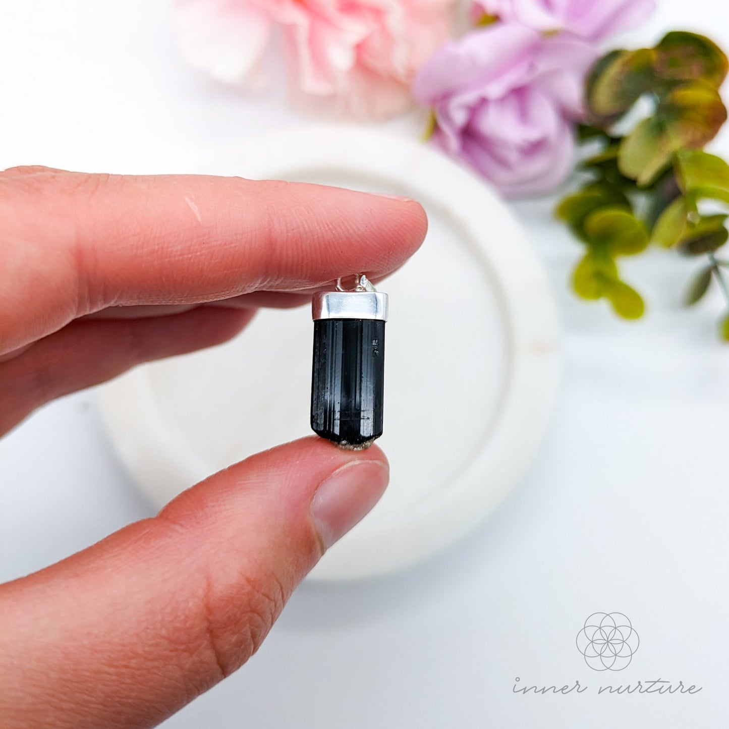 Black Tourmaline Raw Pendant - Sterling Silver | Shop Crystal Jewellery Australia - Inner Nurture