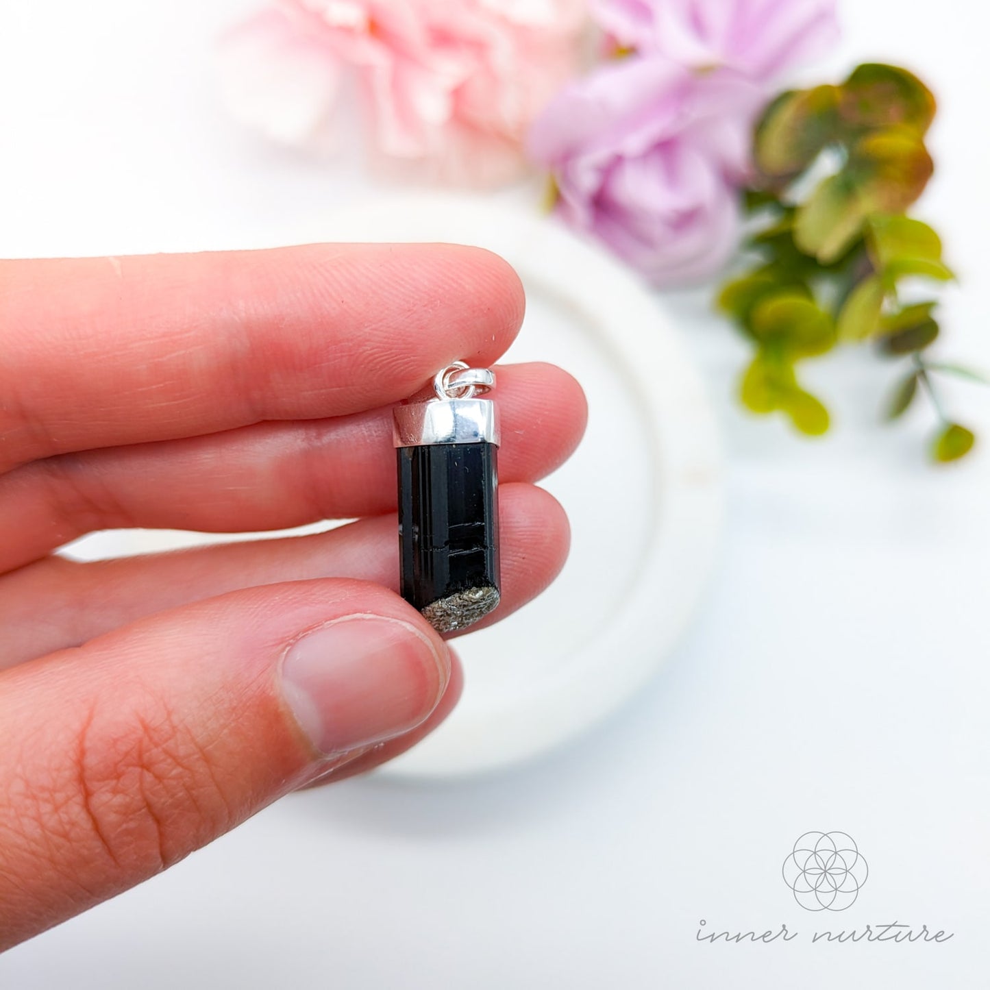 Black Tourmaline Raw Pendant - Sterling Silver | Shop Crystal Jewellery Australia - Inner Nurture