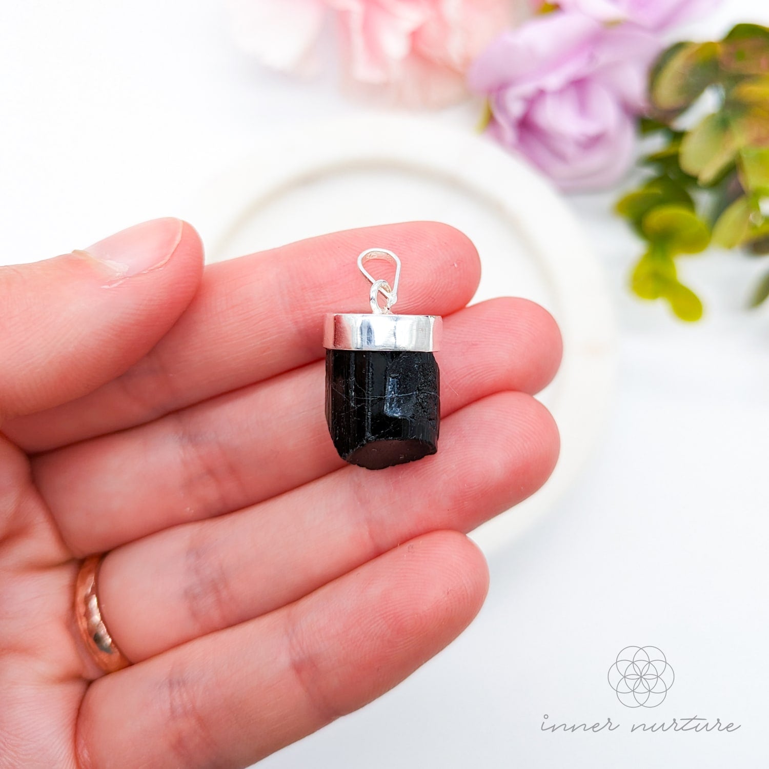 Black Tourmaline Raw Pendant - Sterling Silver | Shop Crystal Jewellery Australia - Inner Nurture