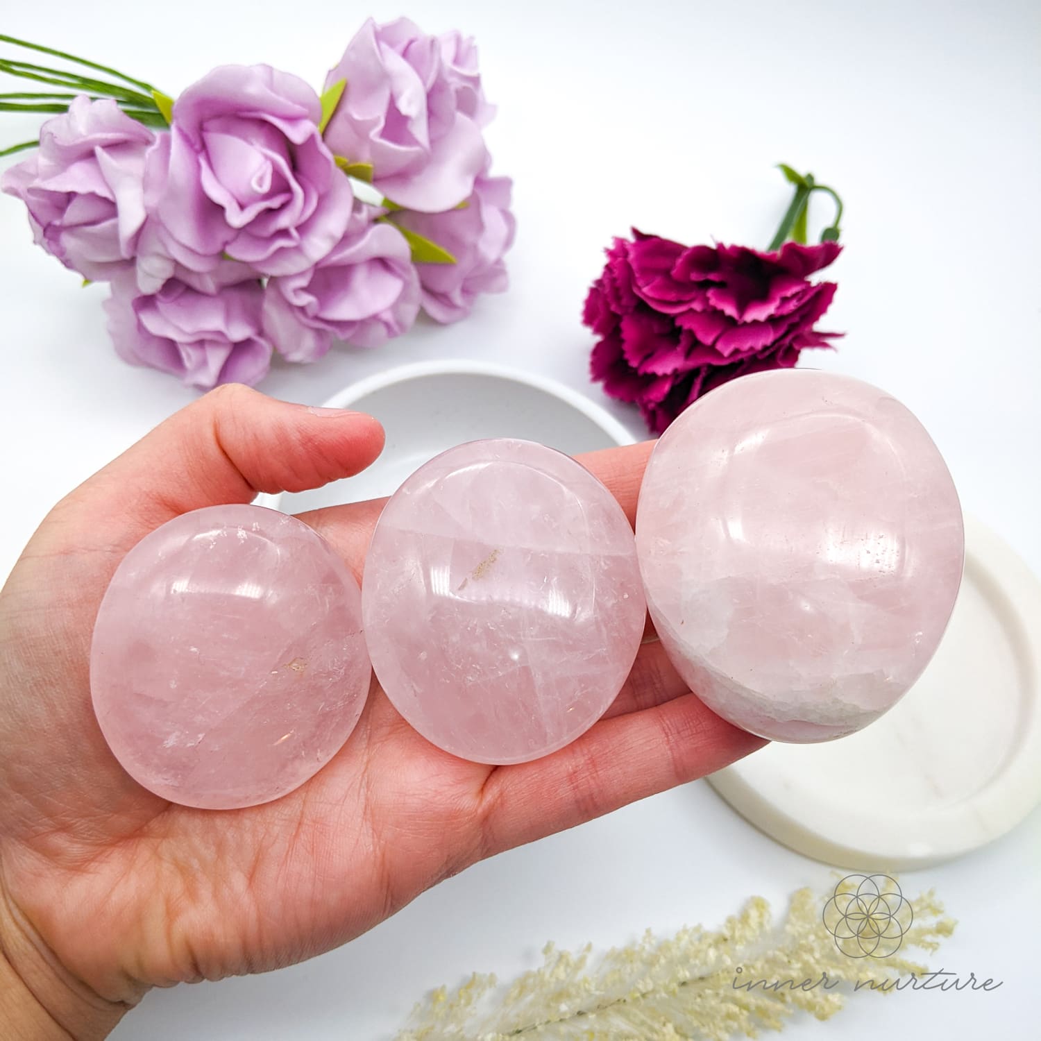 Rose Quartz Palm Stone | Crystal Shop Australia - Inner Nurture