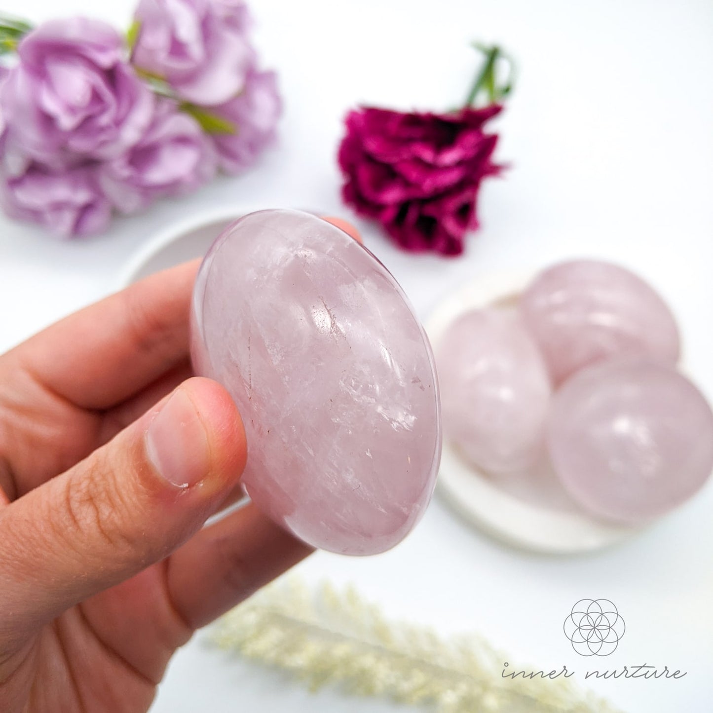 Rose Quartz Palm Stone | Crystal Shop Australia - Inner Nurture