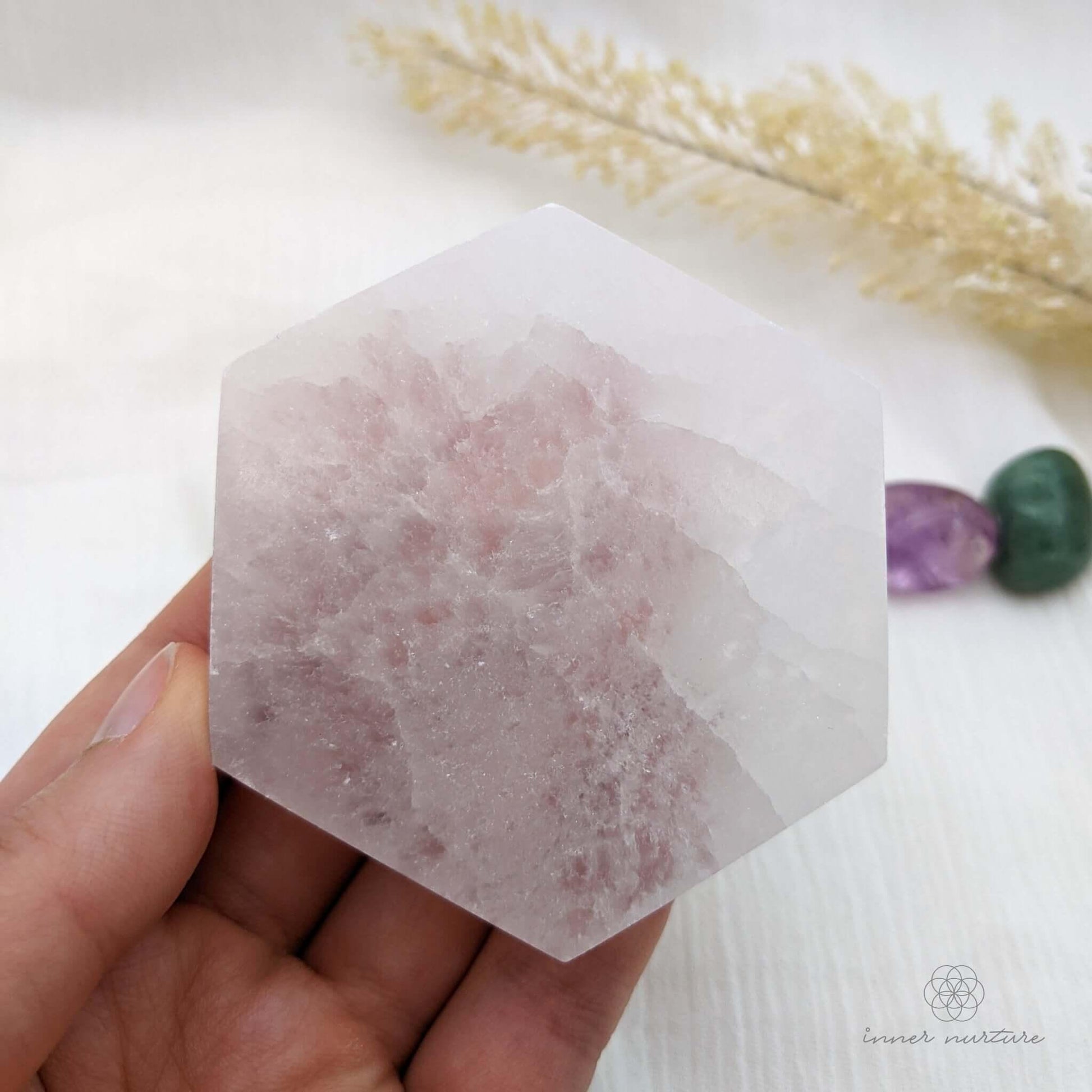 Selenite Charging Plate - Hexagonal | 6cm - Crystal Shop Australia | Inner Nurture - Ethically Sourced - Buy Crystals Online