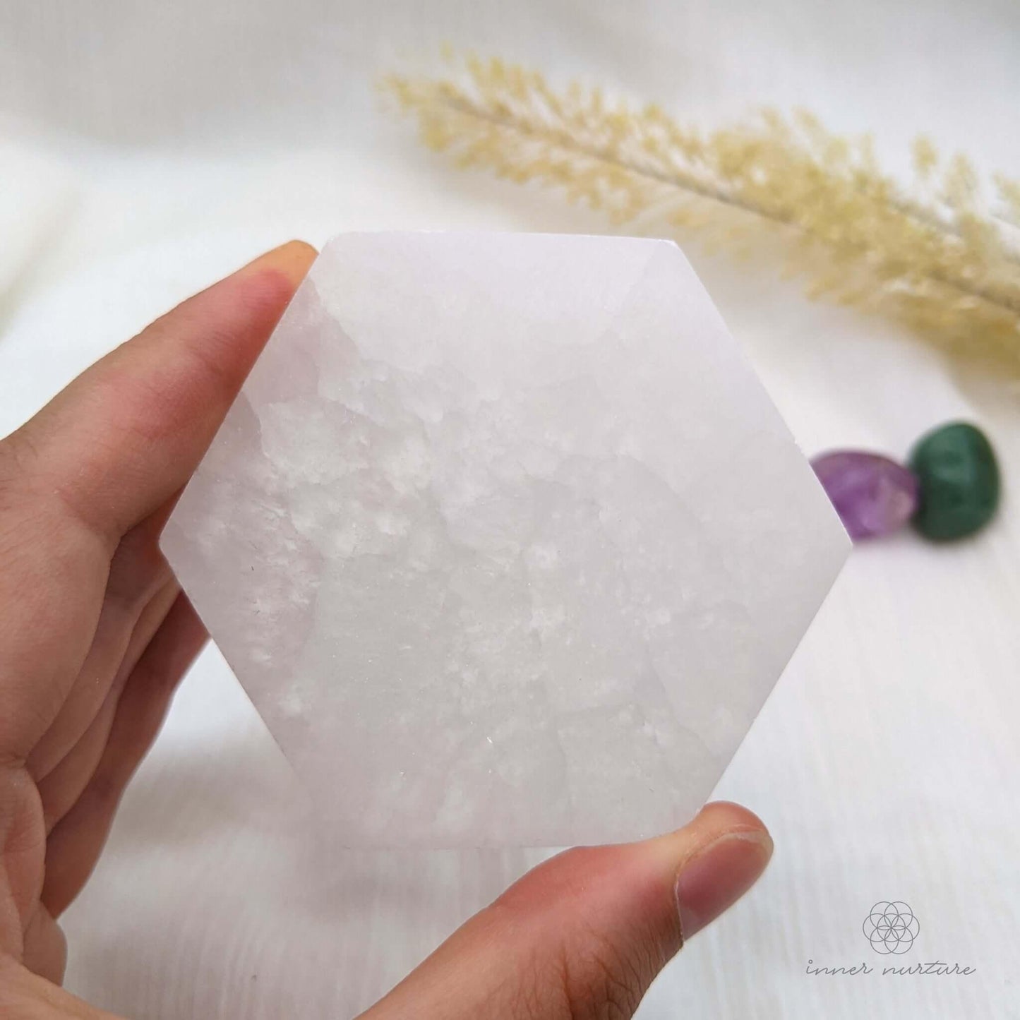 Selenite Charging Plate - Hexagonal | 6cm - Crystal Shop Australia | Inner Nurture - Ethically Sourced - Buy Crystals Online
