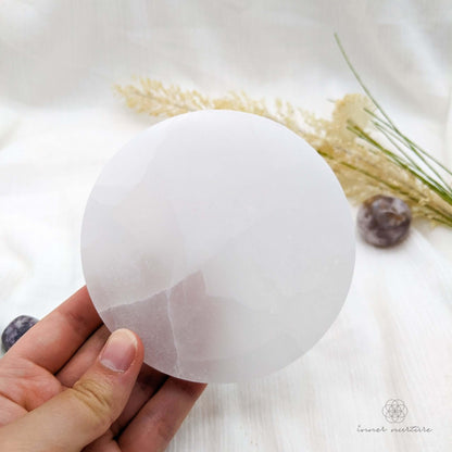Selenite Charging Plate - Round | 10cm - Crystal Shop Australia | Inner Nurture - Ethically Sourced - Buy Crystals Online