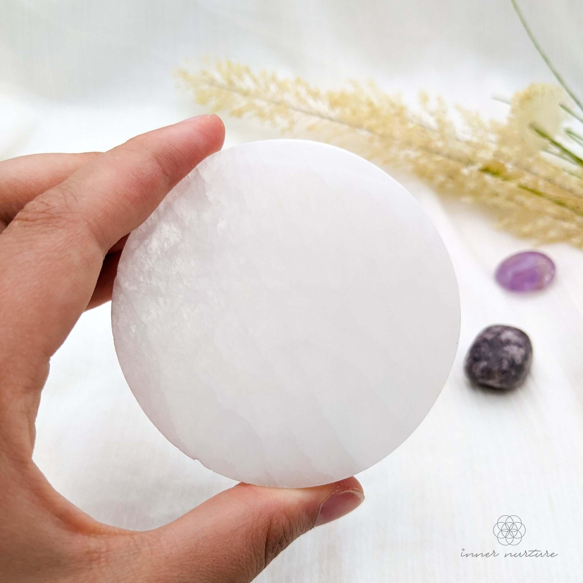 Selenite Charging Plate - Round | 7cm - Crystal Shop Australia | Inner Nurture - Ethically Sourced - Buy Crystals Online