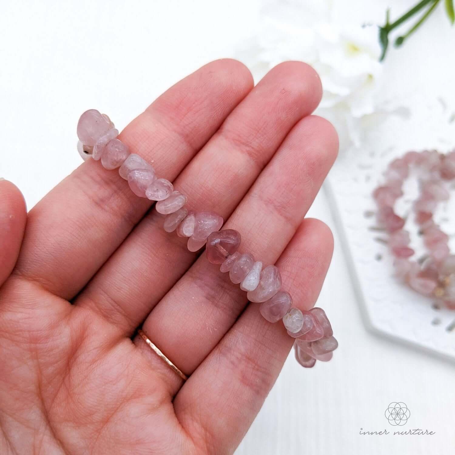 Rose Quartz Chip Bracelet - Crystal Shop Australia | Inner Nurture - Ethically Sourced - Buy Crystals Online