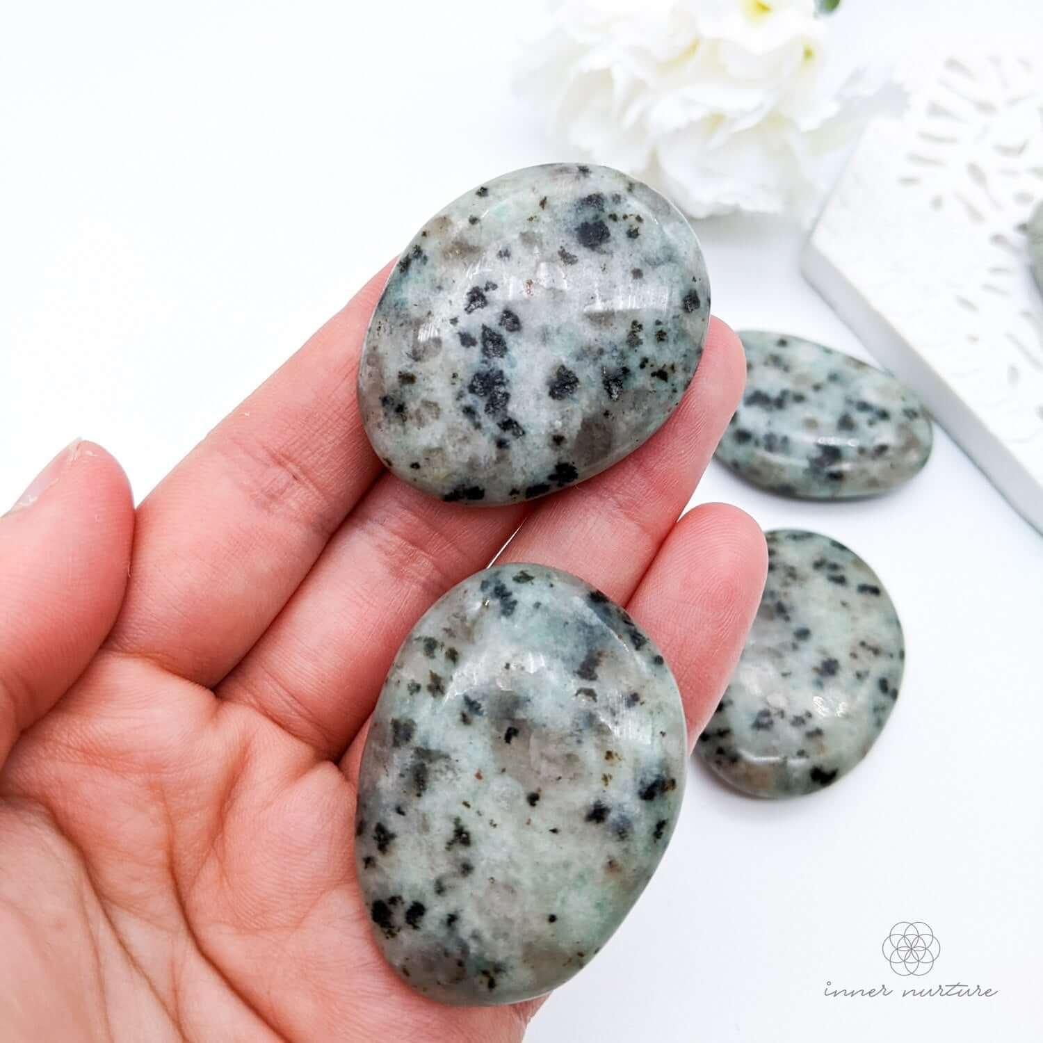 Kiwi (Sesame) Jasper Palm Stone - Online Crystal Shop Australia | Inner Nurture - Ethically Sourced