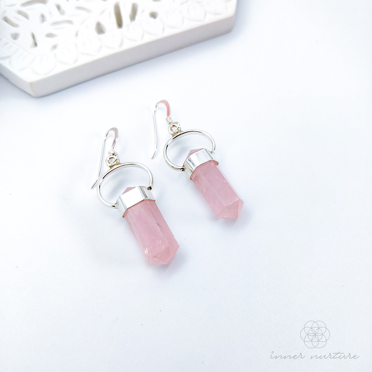 Rose Quartz Crystal Earrings (Mini Double Terminated) - Sterling Silver | Crystal Earrings & Jewellery Australia