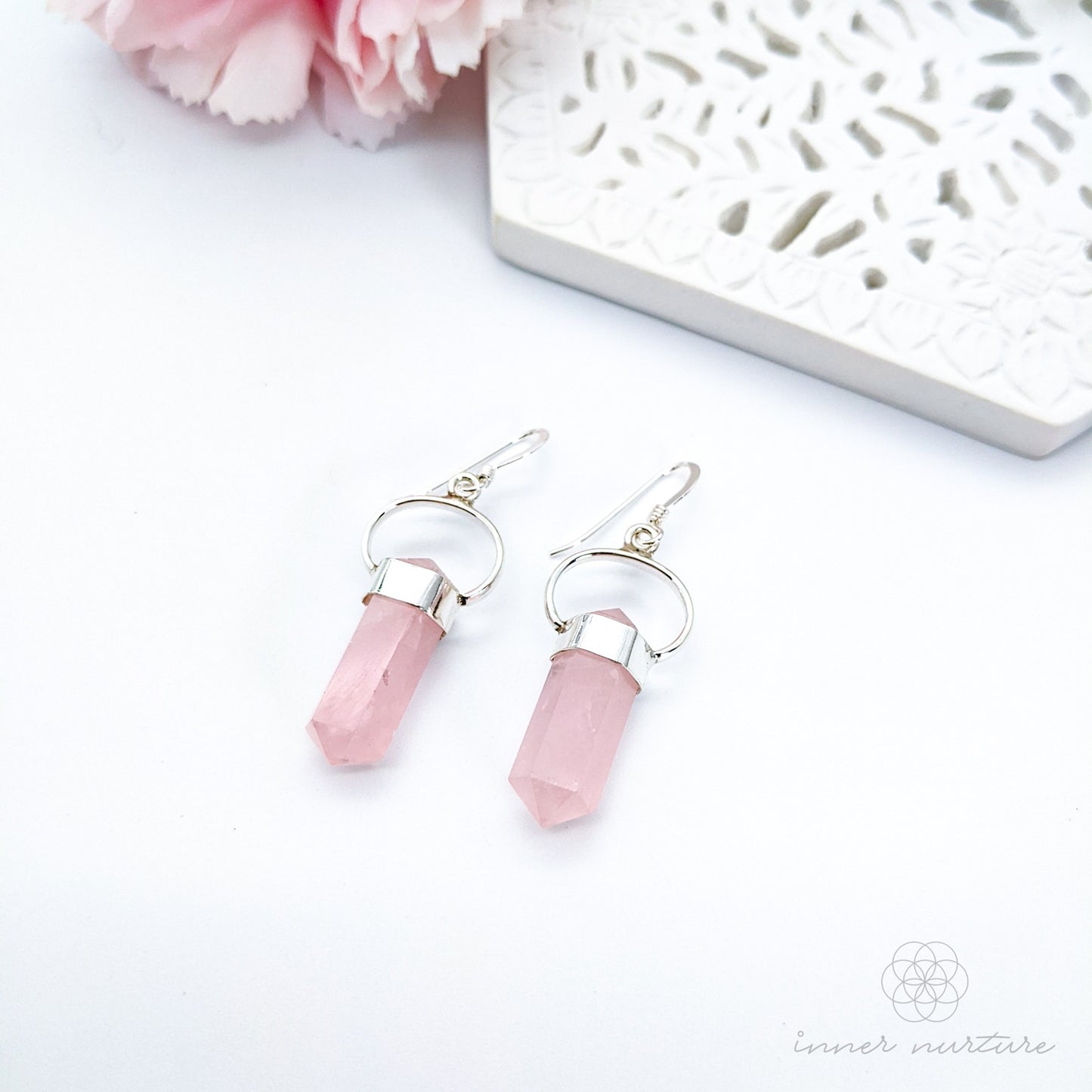 Rose Quartz Crystal Earrings (Mini Double Terminated) - Sterling Silver | Crystal Earrings & Jewellery Australia