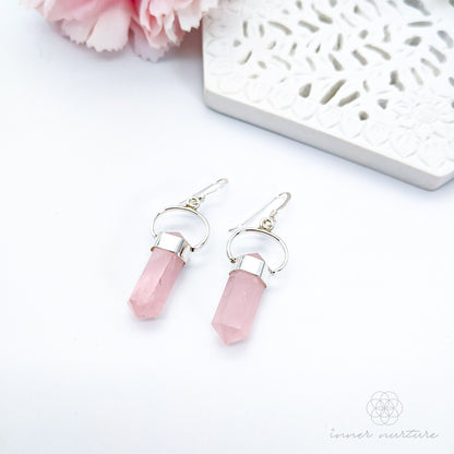 Rose Quartz Crystal Earrings (Mini Double Terminated) - Sterling Silver | Crystal Earrings & Jewellery Australia