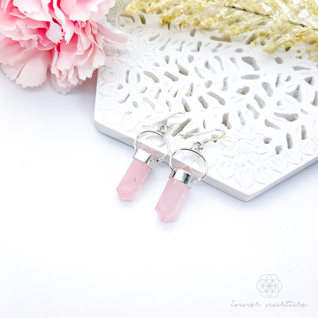 Rose Quartz Crystal Earrings (Mini Double Terminated) - Sterling Silver | Crystal Earrings & Jewellery Australia