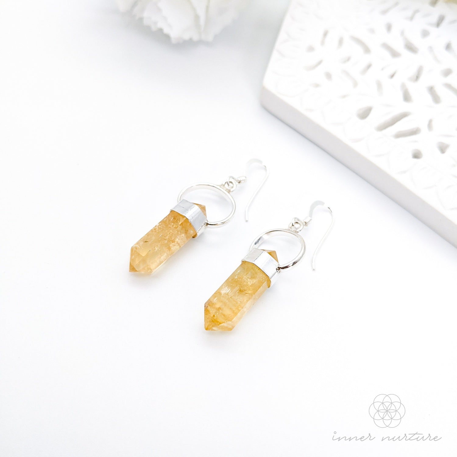 Citrine Crystal Earrings (Mini Double Terminated) - Sterling Silver | Crystal Earrings & Jewellery Australia
