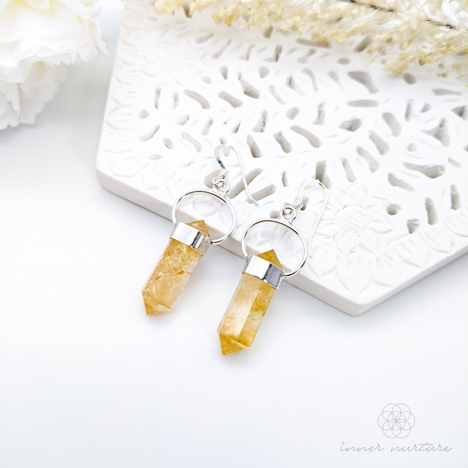 Citrine Crystal Earrings (Mini Double Terminated) - Sterling Silver | Crystal Earrings & Jewellery Australia