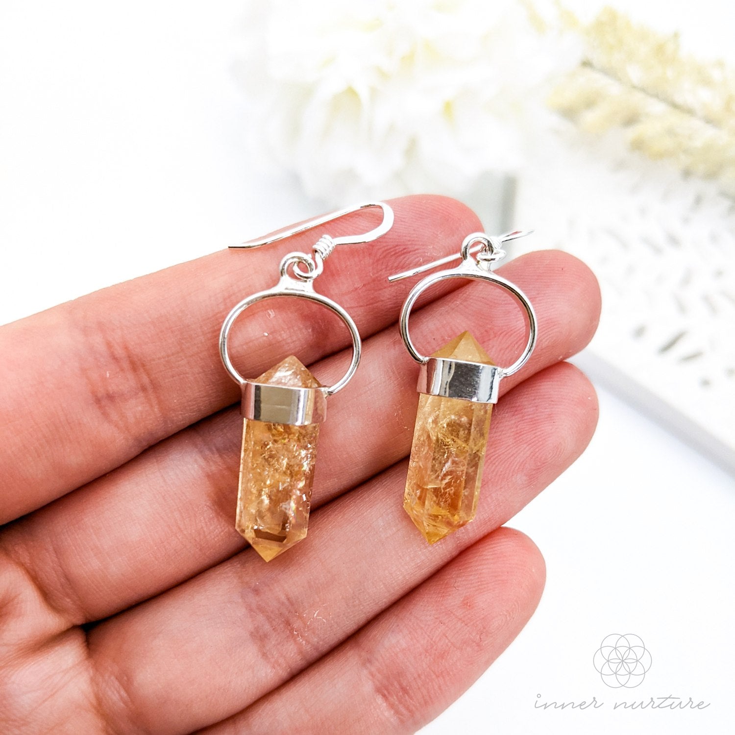 Citrine Crystal Earrings (Mini Double Terminated) - Sterling Silver | Crystal Earrings & Jewellery Australia