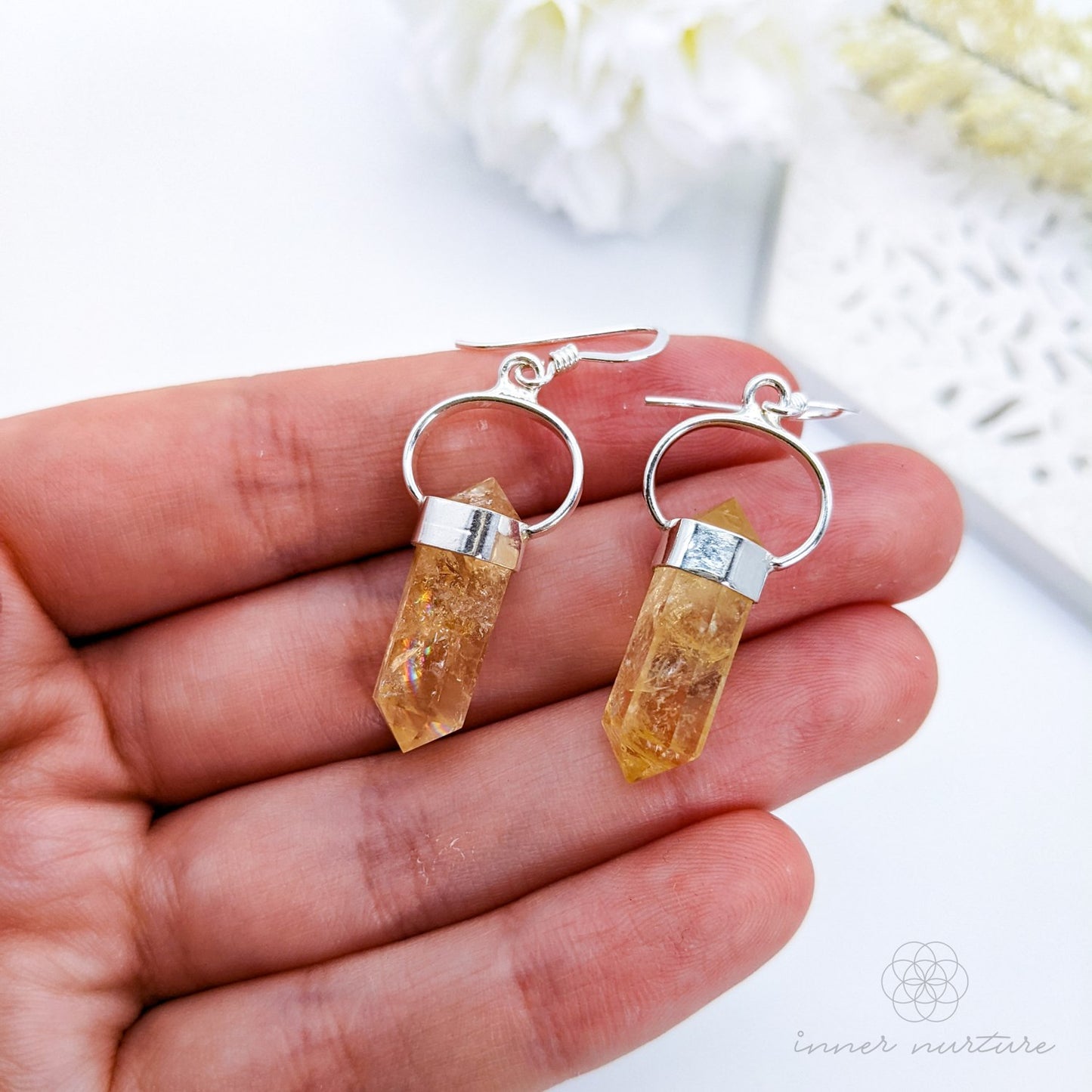 Citrine Crystal Earrings (Mini Double Terminated) - Sterling Silver | Crystal Earrings & Jewellery Australia