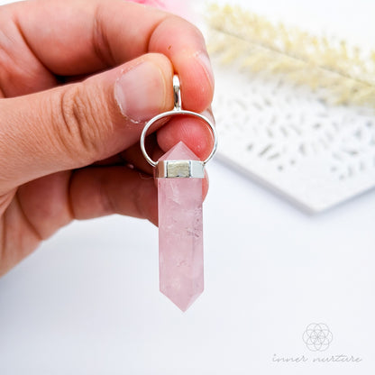 Rose Quartz Crystal Double Terminated Pendant - Sterling Silver