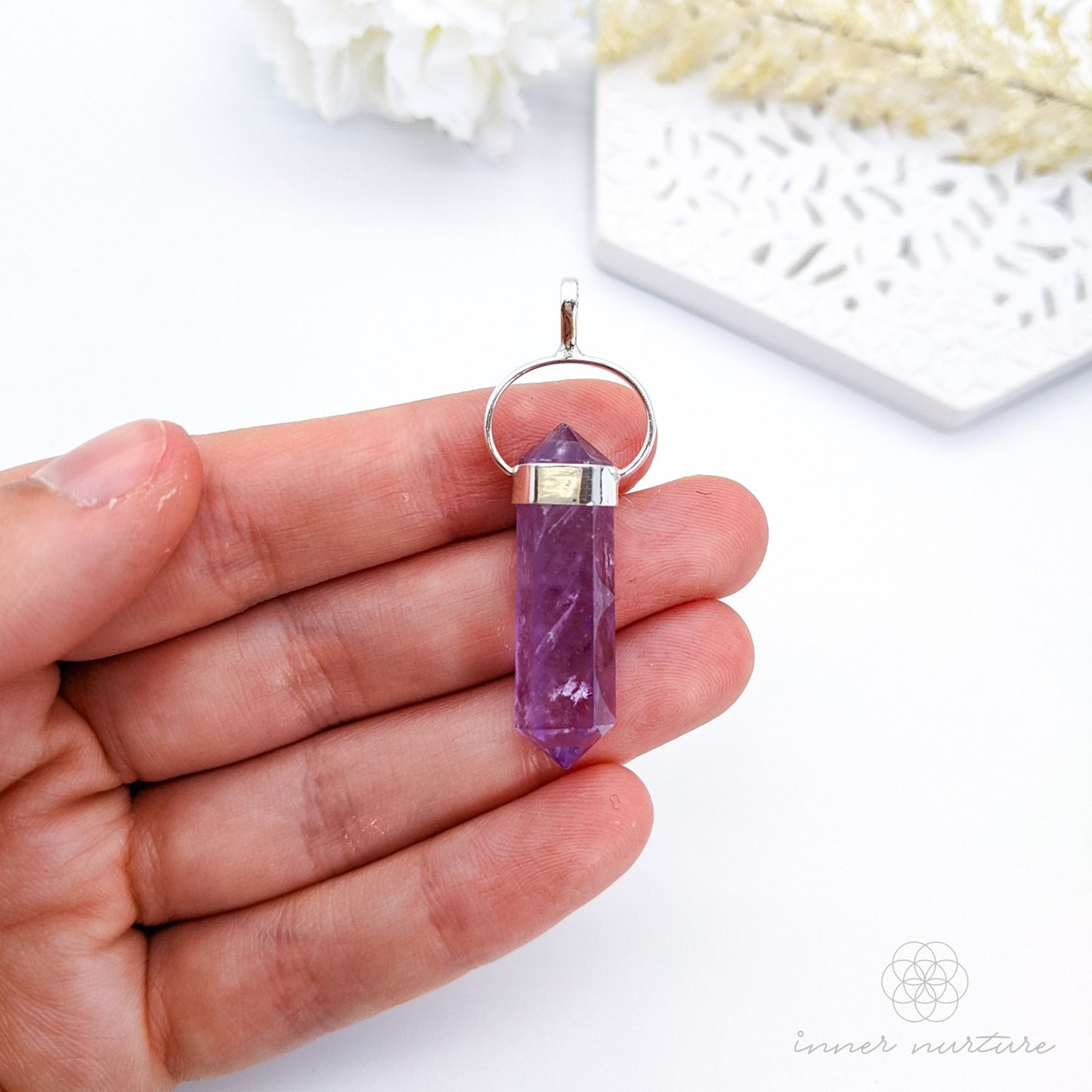 Amethyst Crystal Double Terminated Pendant - Sterling Silver