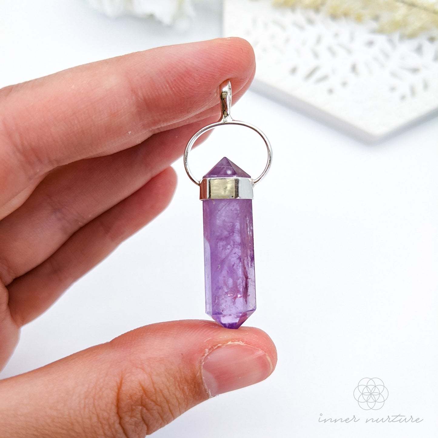 Amethyst Crystal Double Terminated Pendant - Sterling Silver