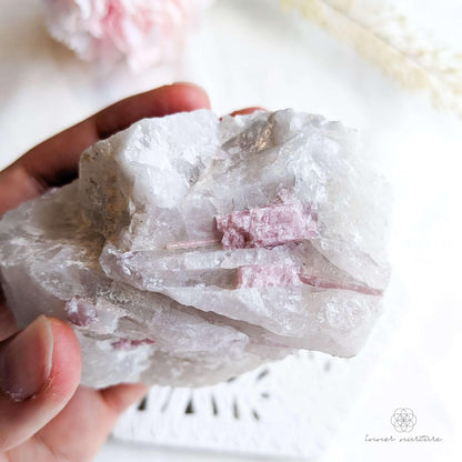 Pink Tourmaline Rough (In Matrix) | 299g - Crystal Shop Australia | Inner Nurture - Ethically Sourced - Buy Crystals Online